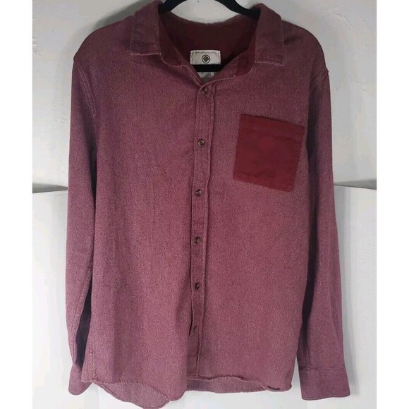 On The Byas Button Up Long Sleeve Flannel  Shirt Mens Size Large Maroon Western - Picture 3 of 7